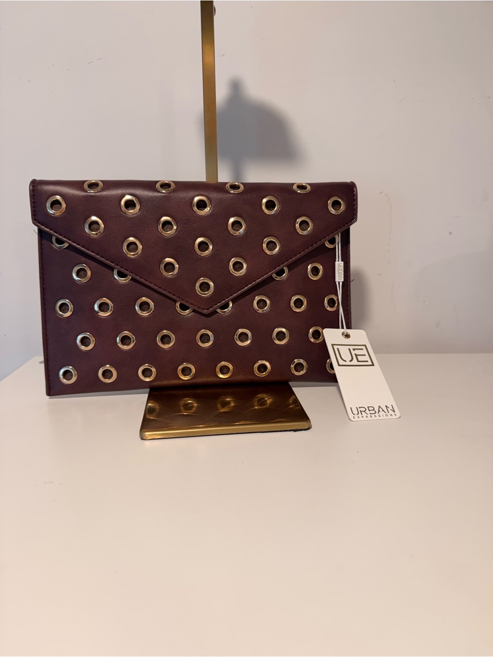 Urban Expressions Burgundy Envelope Clutch with Gold Eyelet Accents